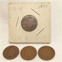 4 Indian Head Pennies 1897-1907