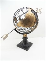 Heavy Black & Gold Metal Wire Decor Globe w/Arrow