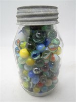 Vintage Marbles in Unmarked Mason Jar