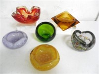 Lot of 6 Art Glass Ashtrays