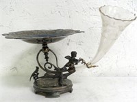 Silver Plate Comport w/ Glass Horn of Plenty