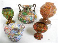 Lot of 5 Vases End of Day/  Millefiori Glass