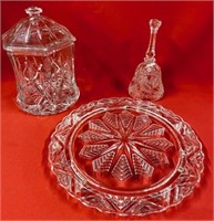 Crystal Biscuit Jar, Bell, and Cake Plate