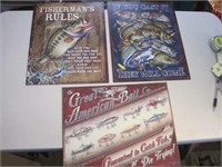 3 Fishing Themed Metal Signs