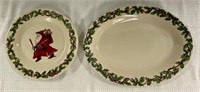 2 Pieces of Henn Pottery "Christmas Ivy" Design