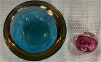Art Glass Signed Paperweight and Bowl