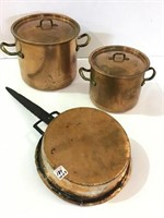 Lot of 3 Including Long Handle Copper Pan & 2-