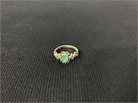Interesting English Sterling Emerald Ring - 5 1/2"