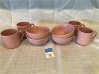4 pink bowls and cups