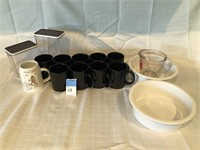coffee cuts, measuring cup, dishes, containers