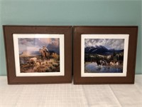 2 Western pictures w/painted wood frames