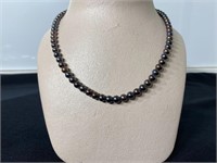 Black Pearl Necklace W/ 10k White Gold Clasp 16"