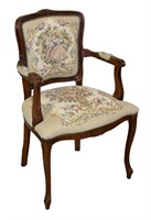 Italian Tapestry Upholstered Open Arm Parlor Chair