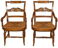 Pair Federal Style Rush Seat Open Arm Chairs