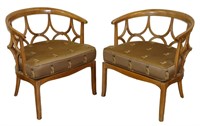 Pair Reticulated Barrel Back Designer Chairs