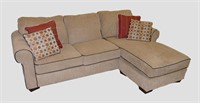 Tan Upholstered Pillow Back Sofa w/ Chaise Lounge