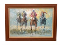A. Veccio Oil On Canvas Painting Horse Racing