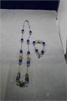 Blue Bead & Crystal Glass Bead Necklace & Bracelet