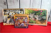 Lot of 3 Great Animal Puzzles Cats Penguins