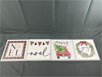4 Wooden Christmas Wall Plaques