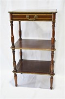Antique Etagere Side Table Marquetry  Brass Accent