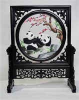 Vtg Chinese Shu Embroidery Framed Silk Pandas