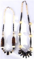 LADIES WOOD AND BONE CARVED BEADED NECKLACES