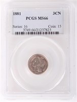 1881 PCGS MS66 3 CENT NICKEL