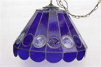 Large Cobalt Blue Leaded Glass Hanging Light