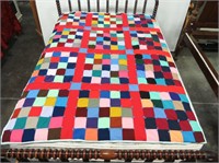 Colorful Tied Squares Quilt W/ Light Colored