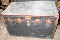 Large Flat Top Leather Steamer Trunk