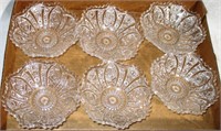 Lot of 6 Daisy & Button Pressed Glass Berry Bowls
