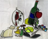 Tray Lot of Stained Glass Decorative Pieces