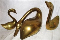 Lot of 3 Heavy Brass Swans
