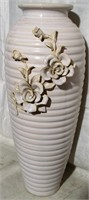 Ribbed Porcelain Vase with Applied Flowers
