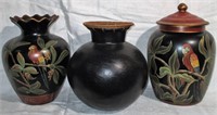 Lot of 3 Black and Gold Decorated Vases
