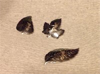 3 Sterling Silver Vintage Siam Leaf Brooch Pins