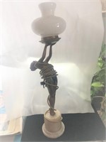 Marble & Bronze Art Deco Lamp w/milk glass 24"