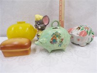 5 VINTAGE BANK  PIGS / MOUSE