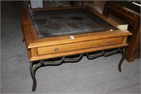 GLASS TOP TABLE WITH TWO SIDED DRAWER