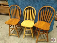 Windsor style solid oak swivel stools qty 3.