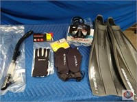Diving Set, fins, goggles, rashguad, gloves, snork