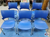 Qry 6 blue chairs, aluminum frame with poly back