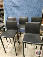 qty 5 black stools, metal frame, leather type