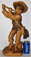 Beautiful Hand Carved Wood Boy Playing Flute