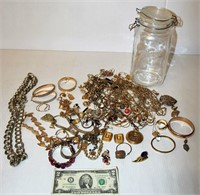Jar of Goldtone Jewelry Some Marked Pieces