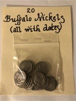 20 BUFFALO NICKELS, ALL WITH DATES