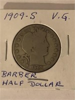 1909 BARBER HALF DOLLAR-V.G.