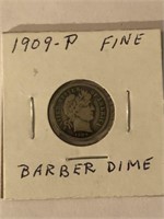 1909-P BARBER DIME-FINE