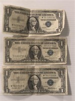 3 1957 $1 SILVE CERTS, 2 SERIES A